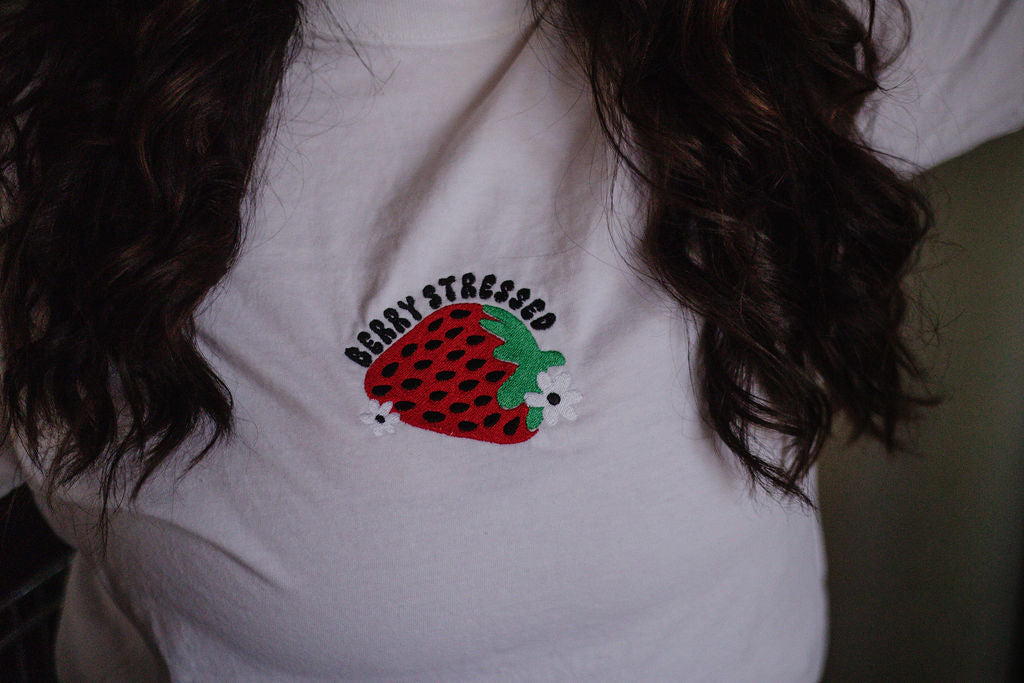 Berry Stressed Embroidered Tee ๐