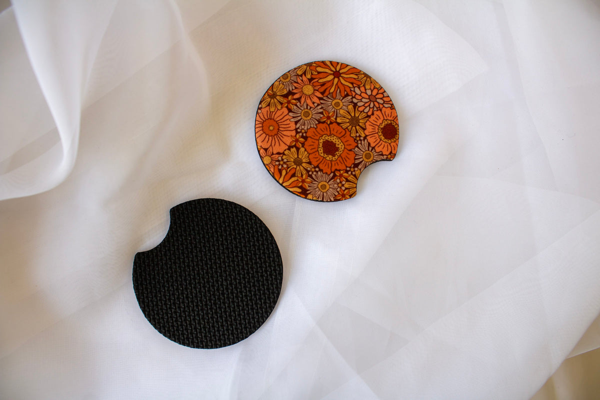 Dark Fall Flowers Car Coasters