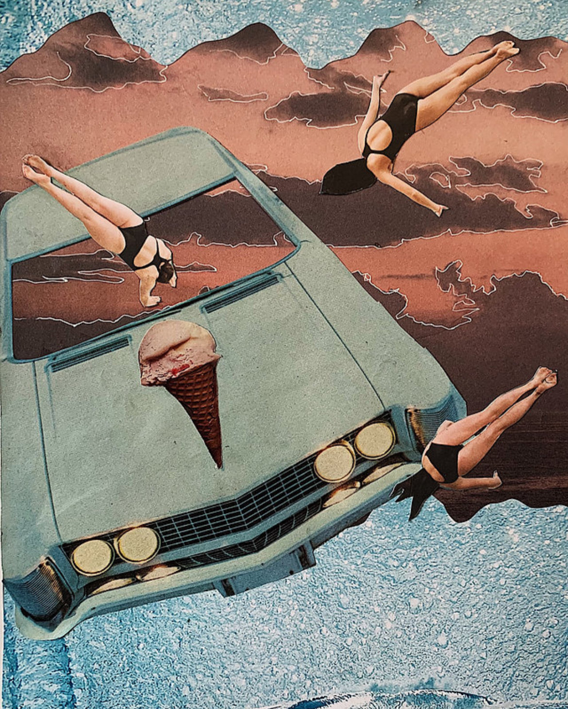 Divers, Sunset, and Blue Car Tote Bag | Call Me Back Collage