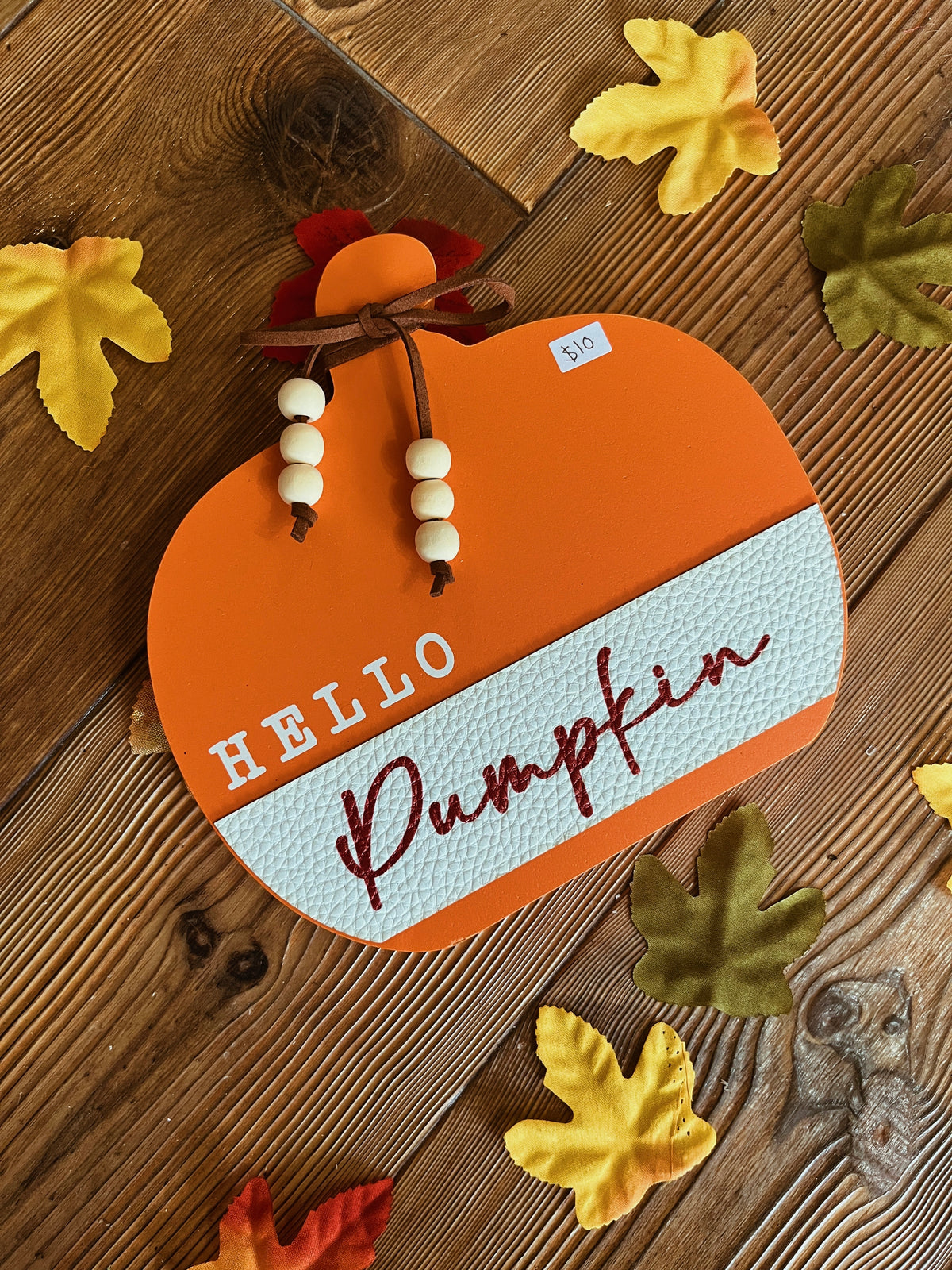 Hello Pumpkin Sign (with leather accents)