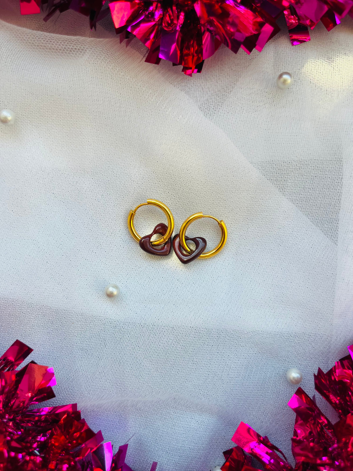 Brown & Gold Heart Earrings