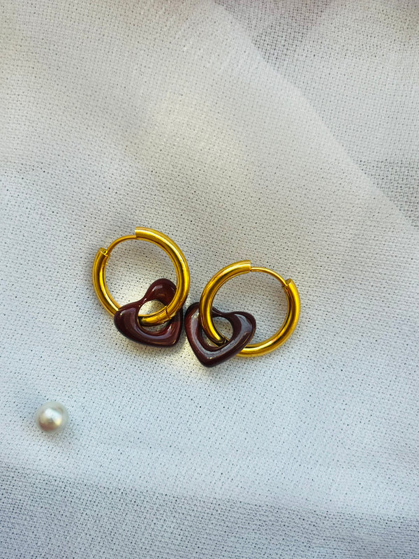 Brown & Gold Heart Earrings