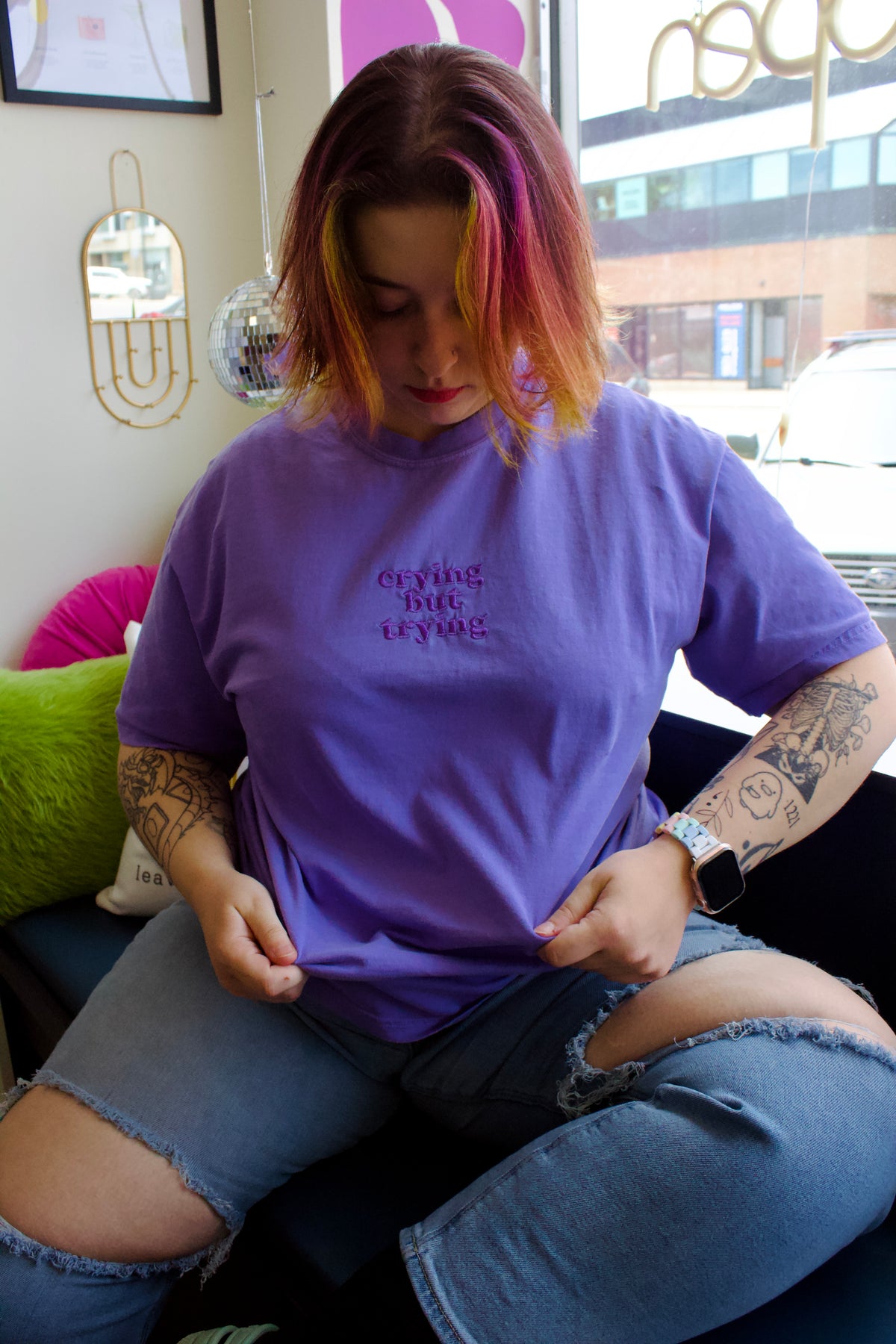 Crying But Trying | Embroidered Tee