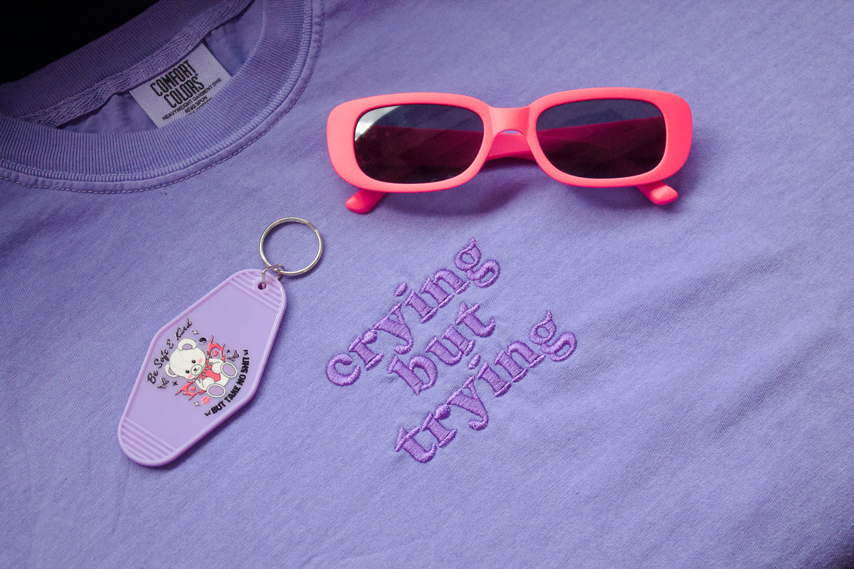 Crying But Trying | Embroidered Tee