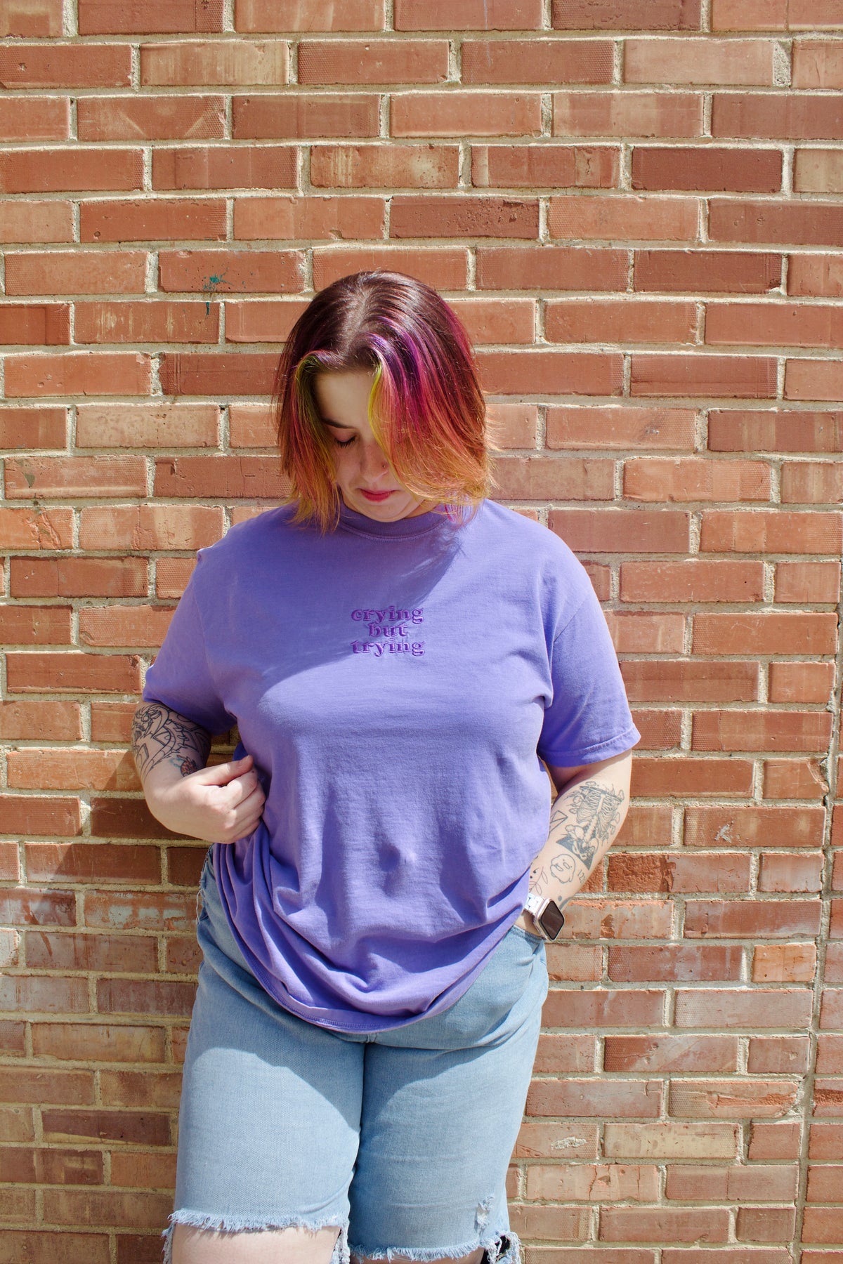 Crying But Trying | Embroidered Tee