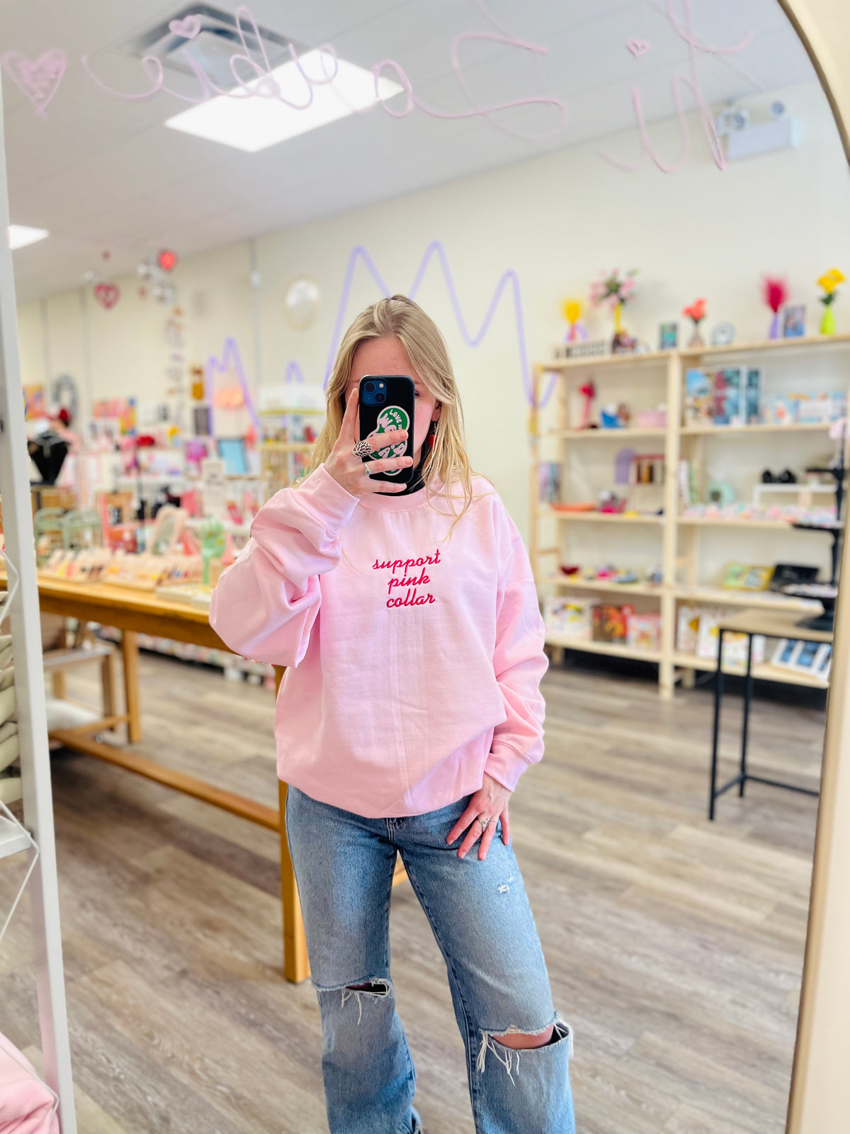 Support Pink Collar | Crewneck