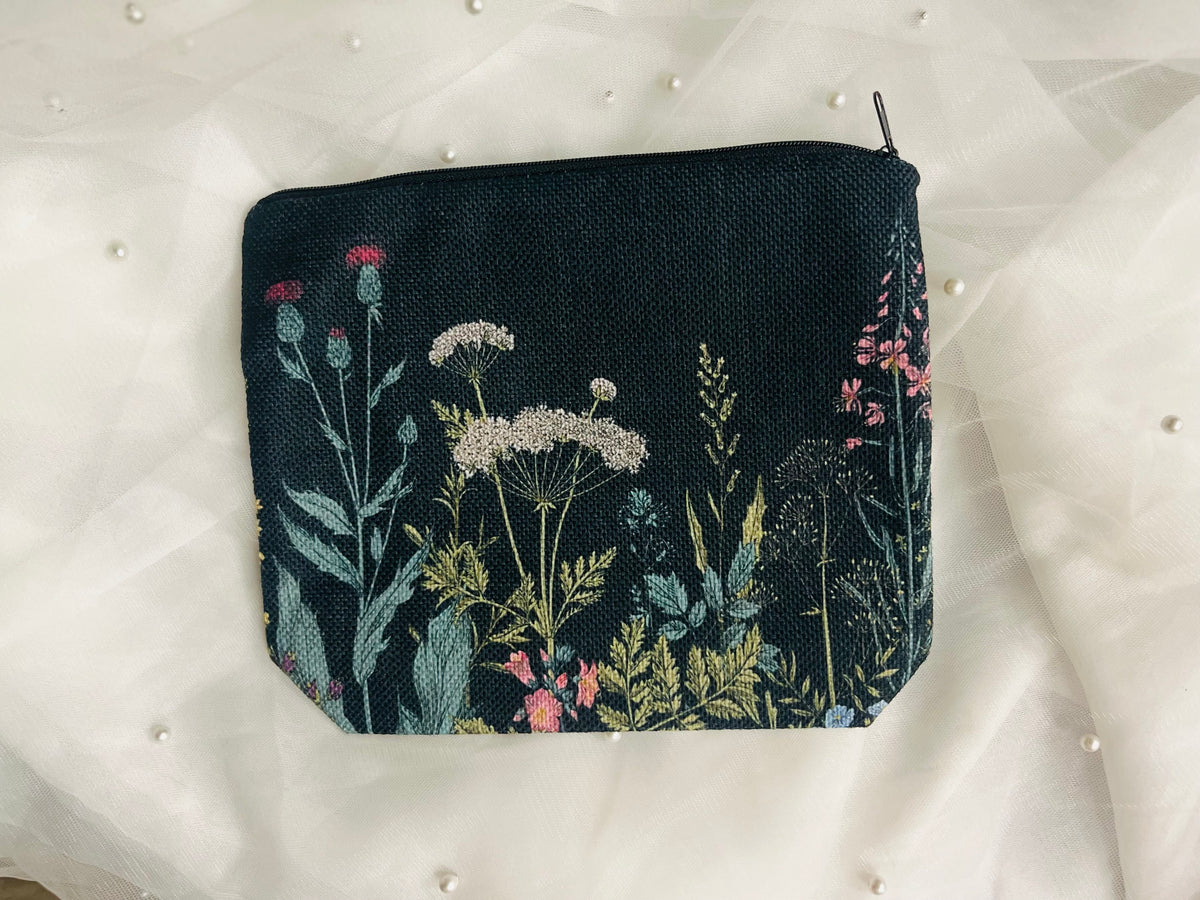 Dark Floral Zippered Pouch