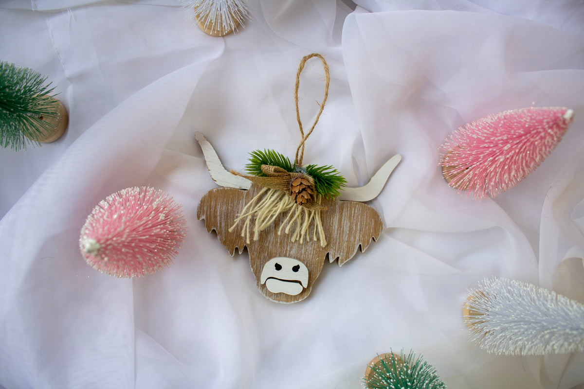 Wooden highland Cow Ornament