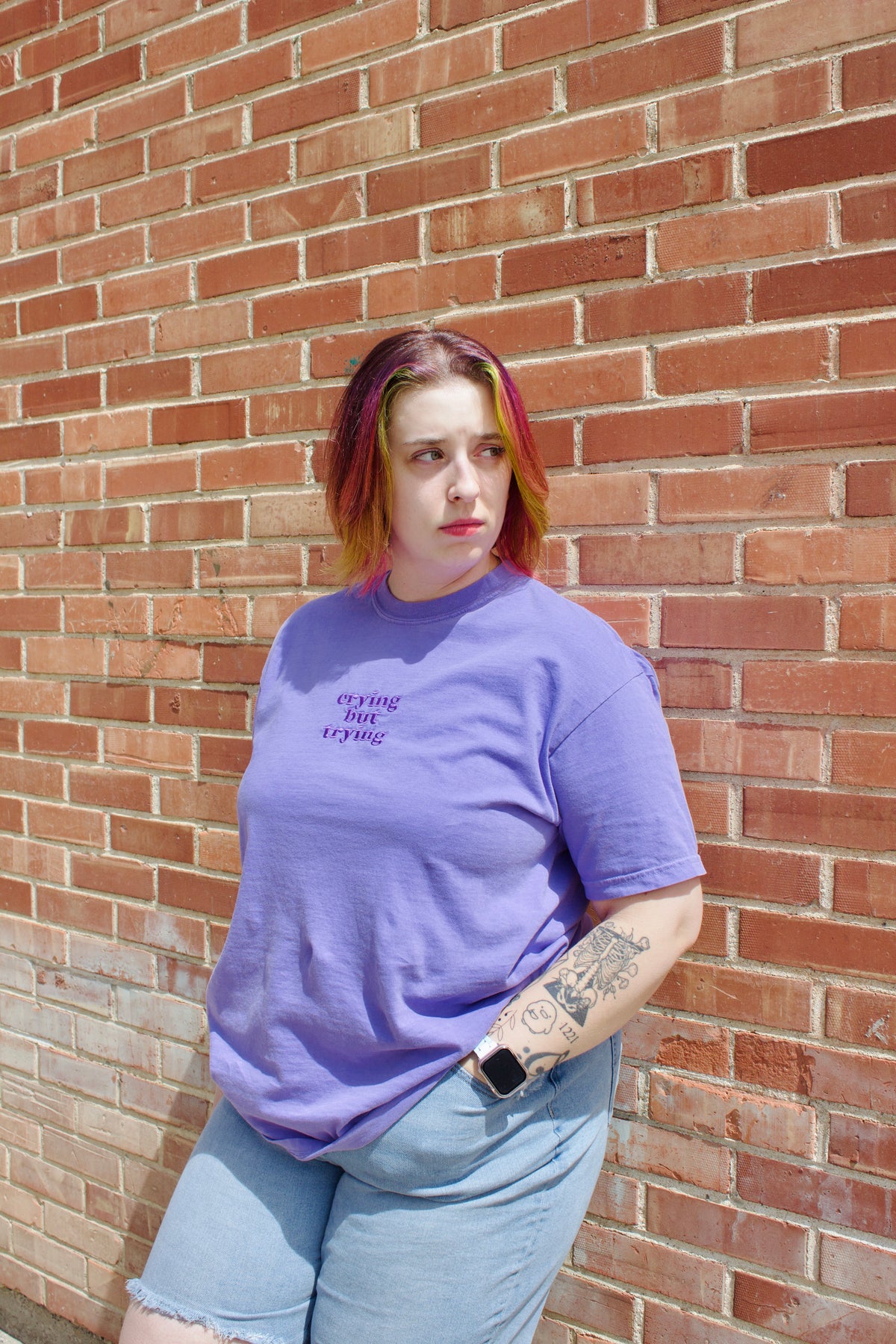 Crying But Trying | Embroidered Tee