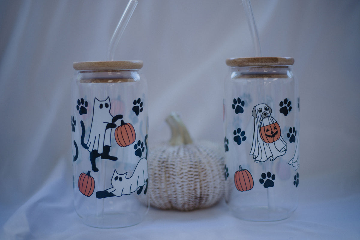 Cat and Dog Ghosts Cup | Glass Tumbler