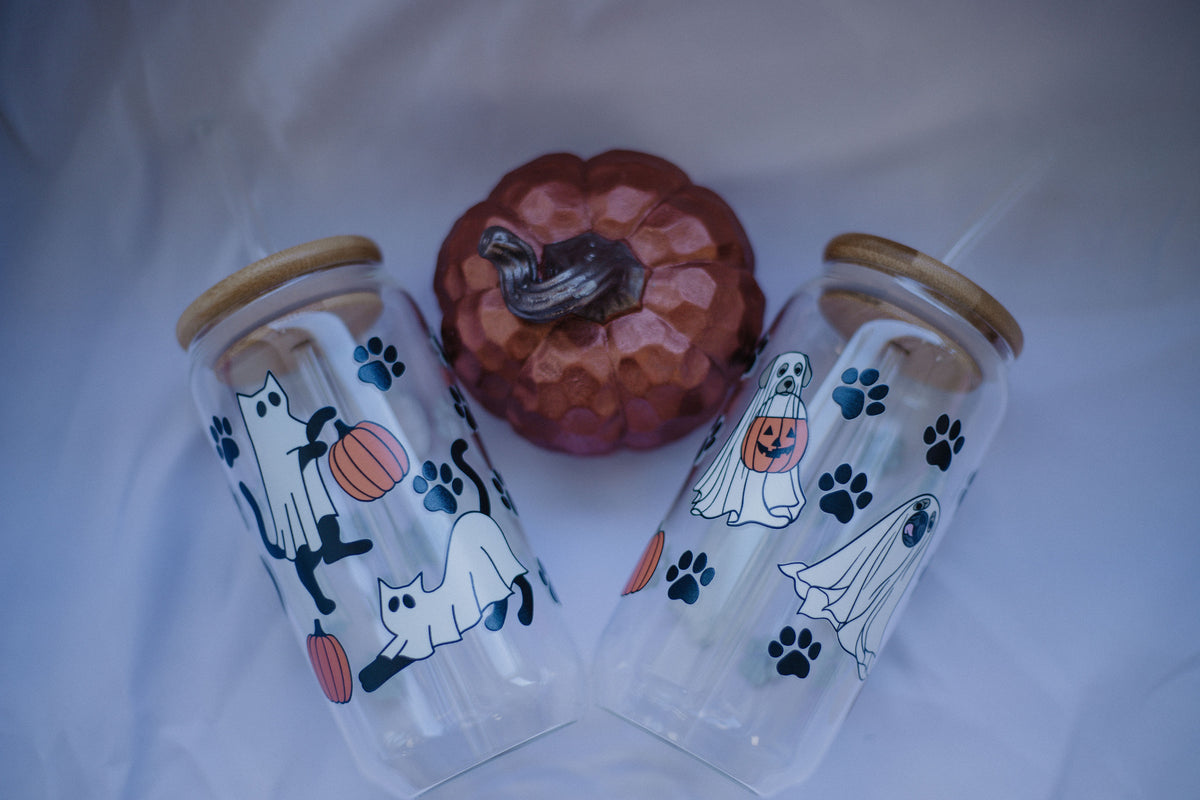 Cat and Dog Ghosts Cup | Glass Tumbler