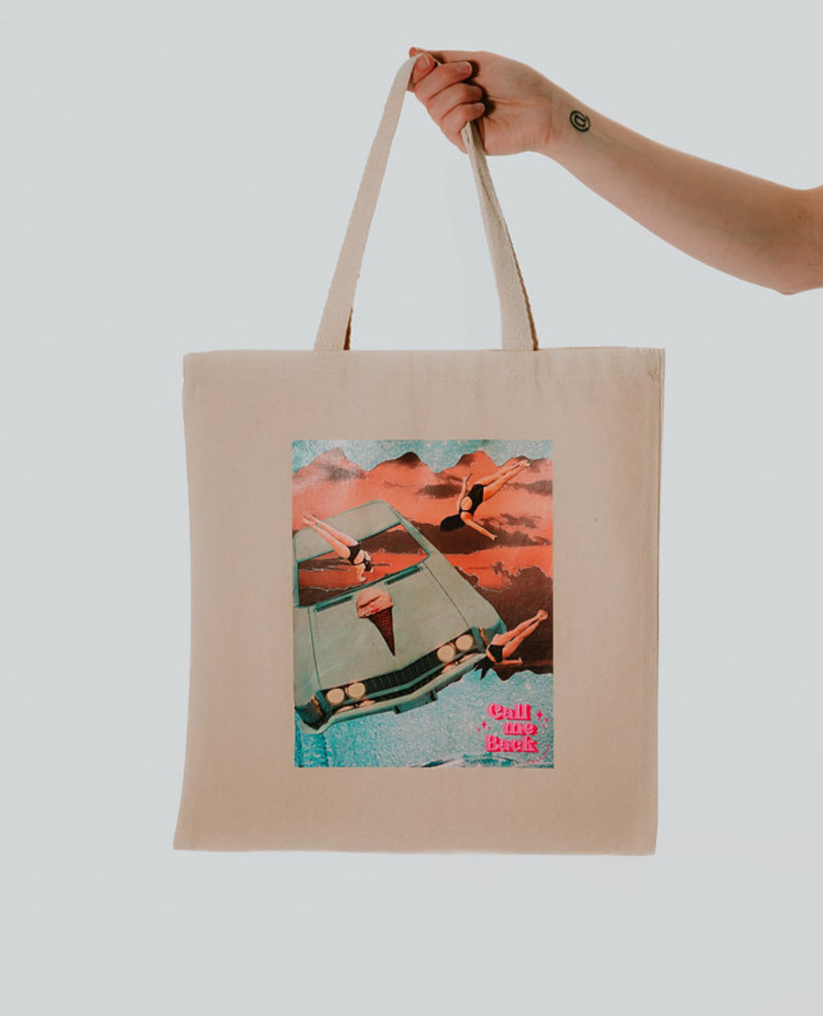 Divers, Sunset, and Blue Car Tote Bag | Call Me Back Collage