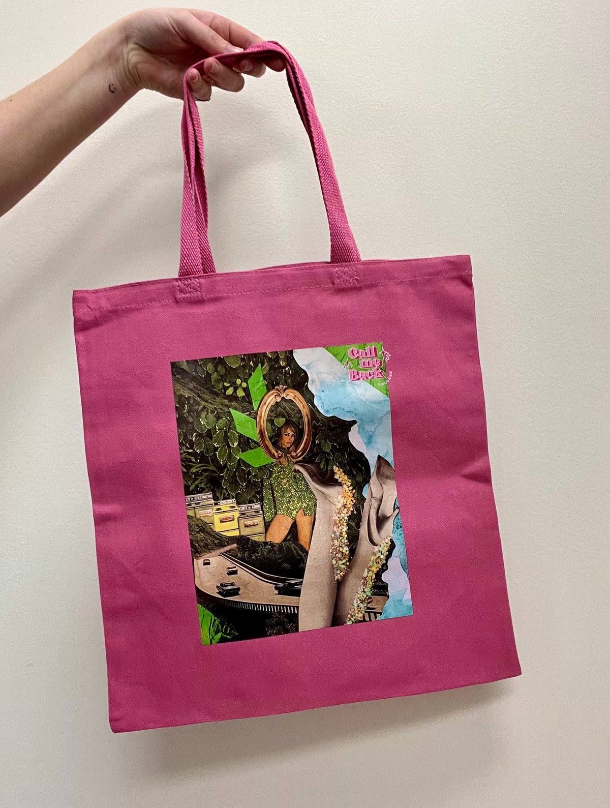 Green 70s Fashion Tote Bag | Call Me Back Collage