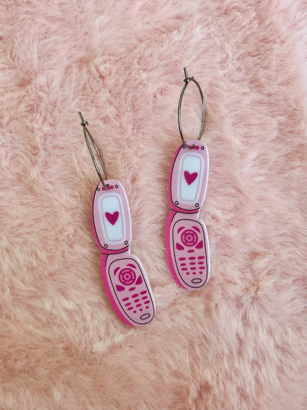 Pink Flip Phone Earrings