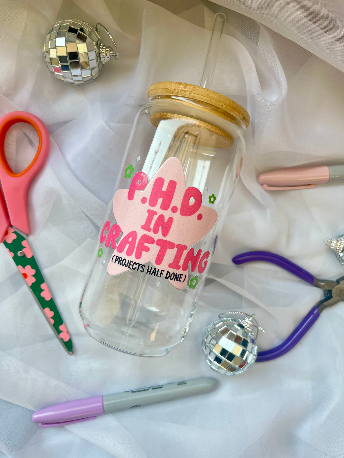 PhD in Crafting Cup | Glass Tumbler