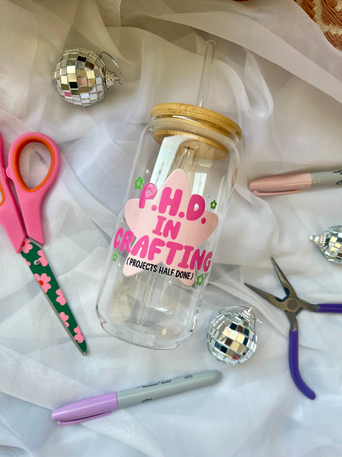 PhD in Crafting Cup | Glass Tumbler