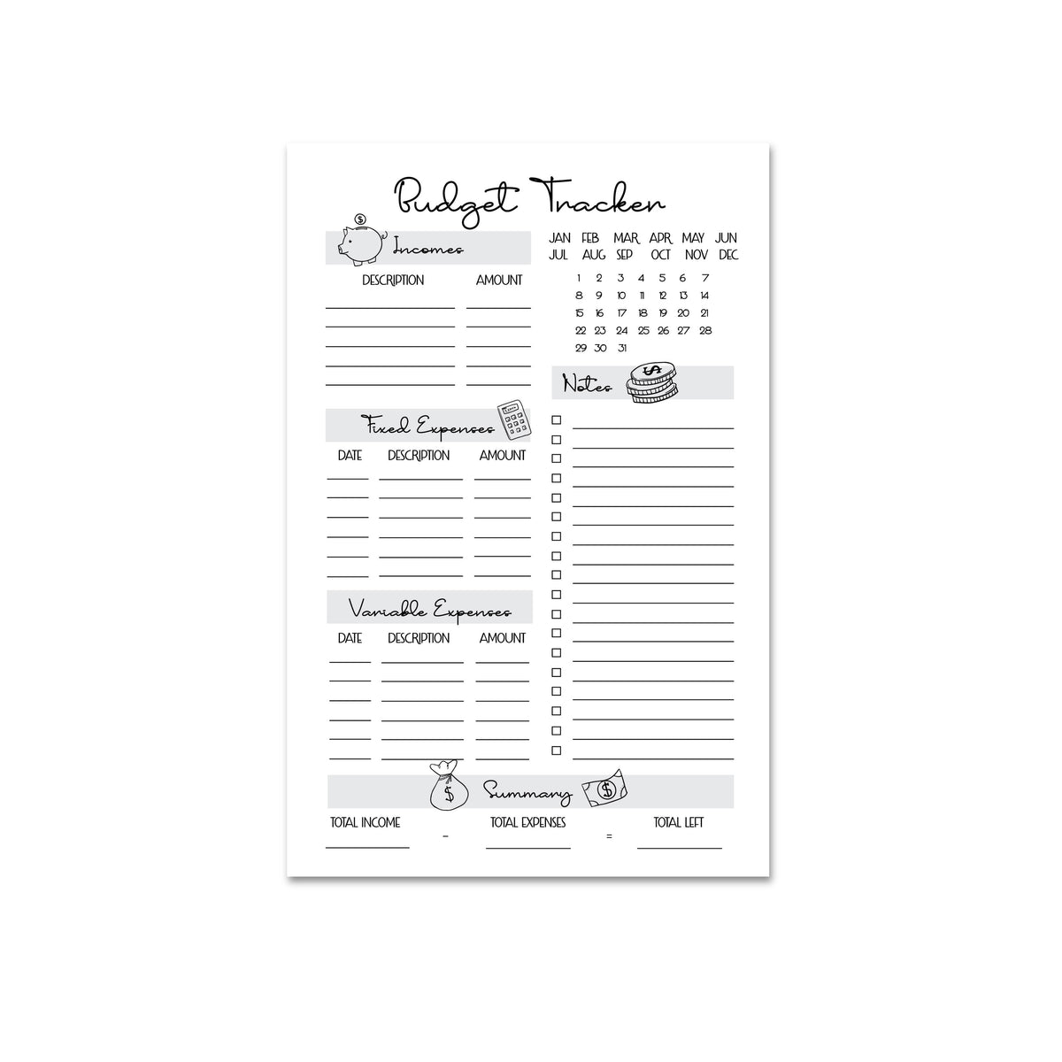 Budget Tracker - 25 pg Notepad